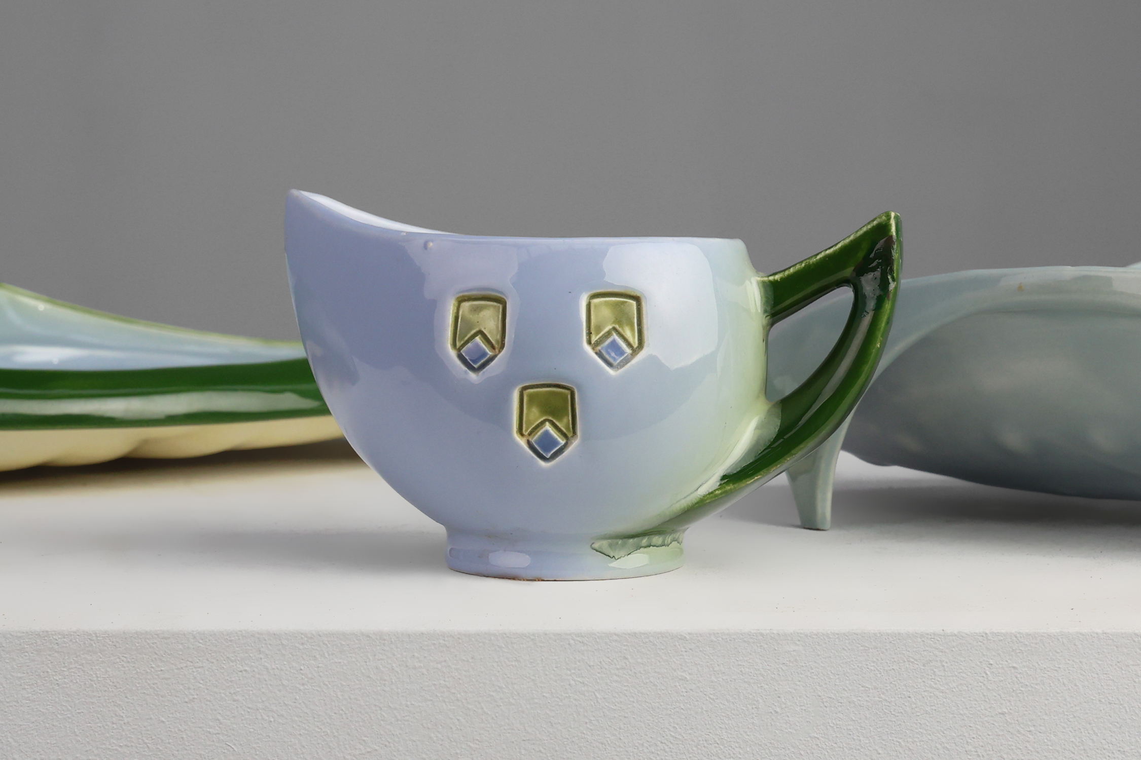 Rare Art Nouveau ceramic 3-piece asparagus set by Julius Dessler, Austria ca. 1900thumbnail